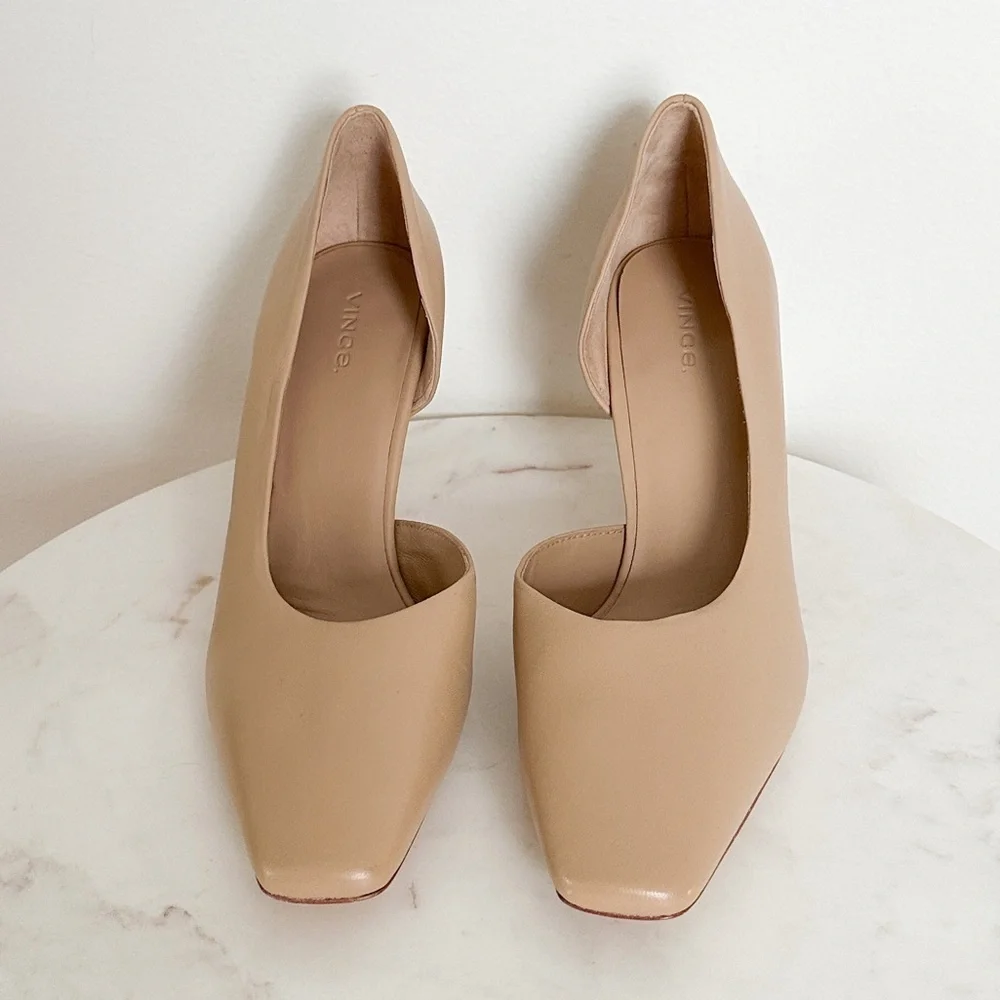 NEW VINCE Tiana Square Toe Leather Pump in Tan Size 9